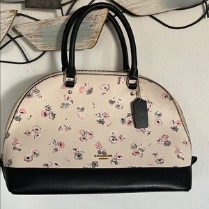 Coach Floral Satchel Bag - Black and Cream